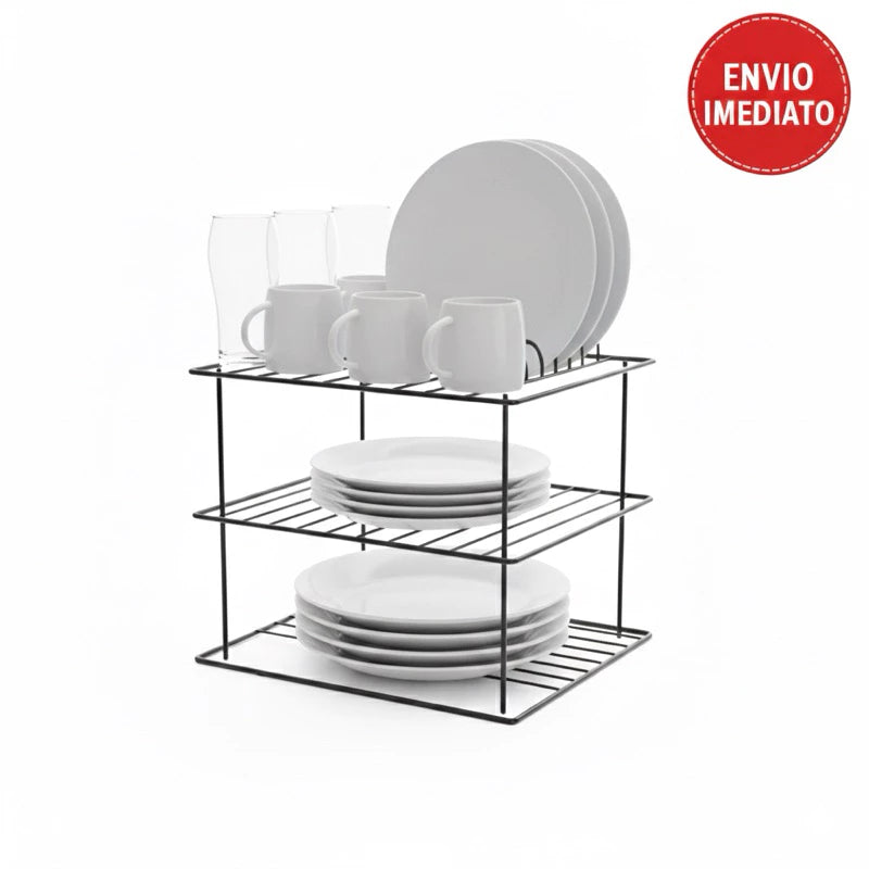 Suporte para Pratos Organizador de Armário 2 Andares em Aço | Cozinha – Lumia