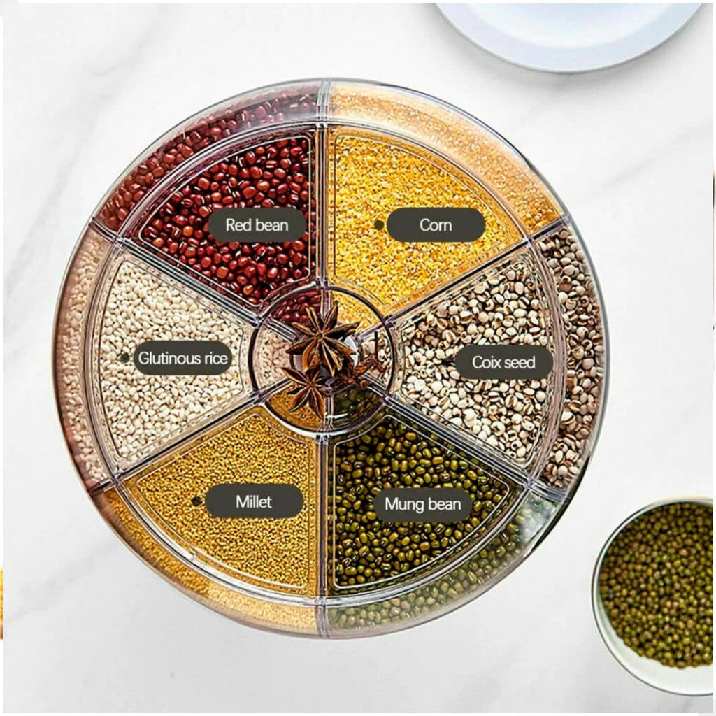 Dispenser de Cereais Giratório 6 Divisórias | Porta Grãos Organizador de Cozinha – Lumia