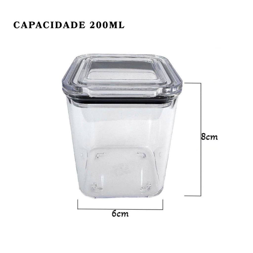 Kit Potes Herméticos Acrílico Cristal 200ml Empilháveis | Organizador de Alimentos com Vedação Premium – Lumia