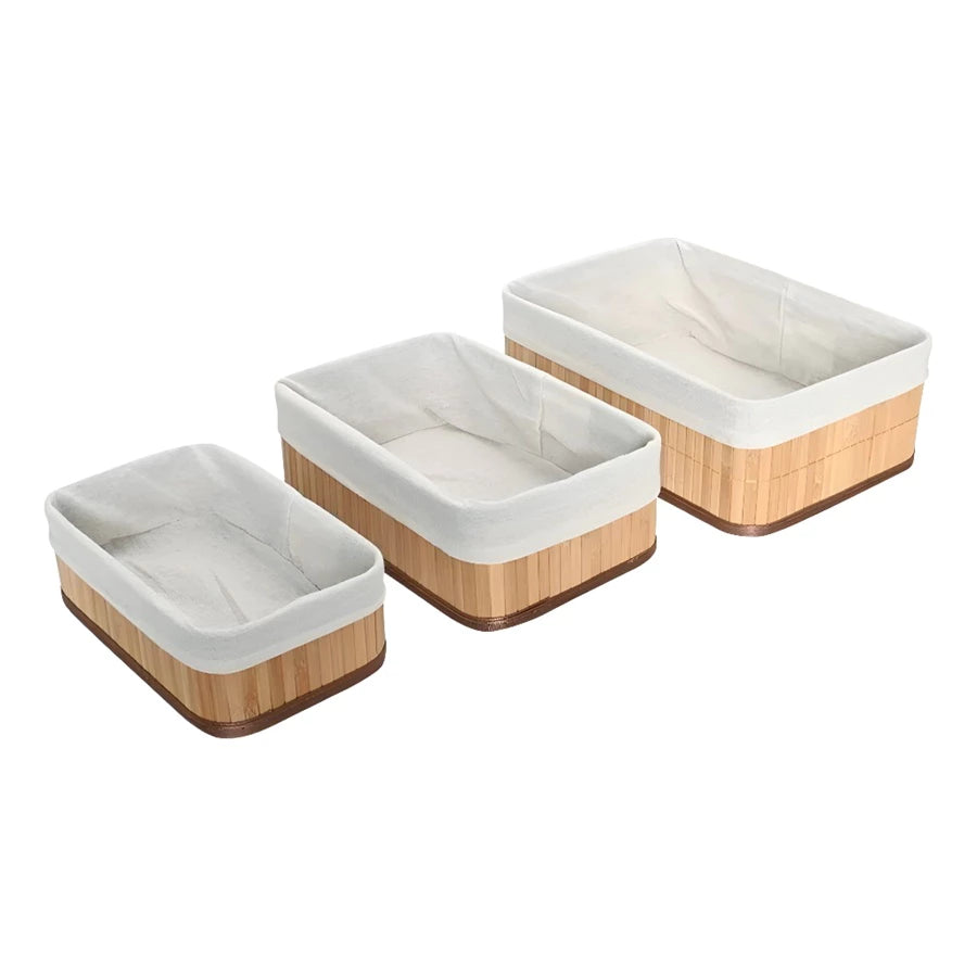 Kit 3 Cestos Organizadores de Bambu com Forro | Multiuso Banheiro e Closet – Lumia