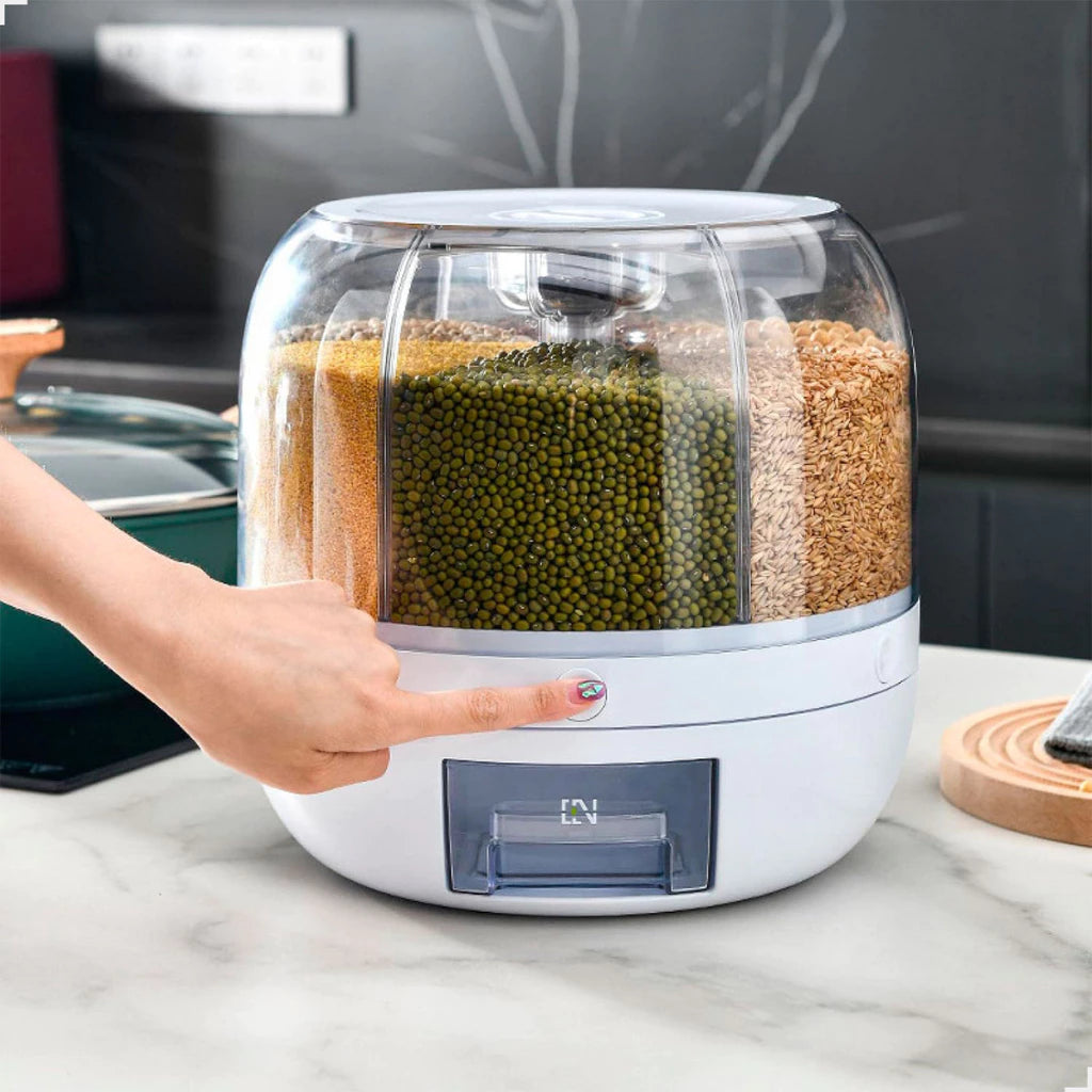 Dispenser de Cereais Giratório 6 Divisórias | Porta Grãos Organizador de Cozinha – Lumia