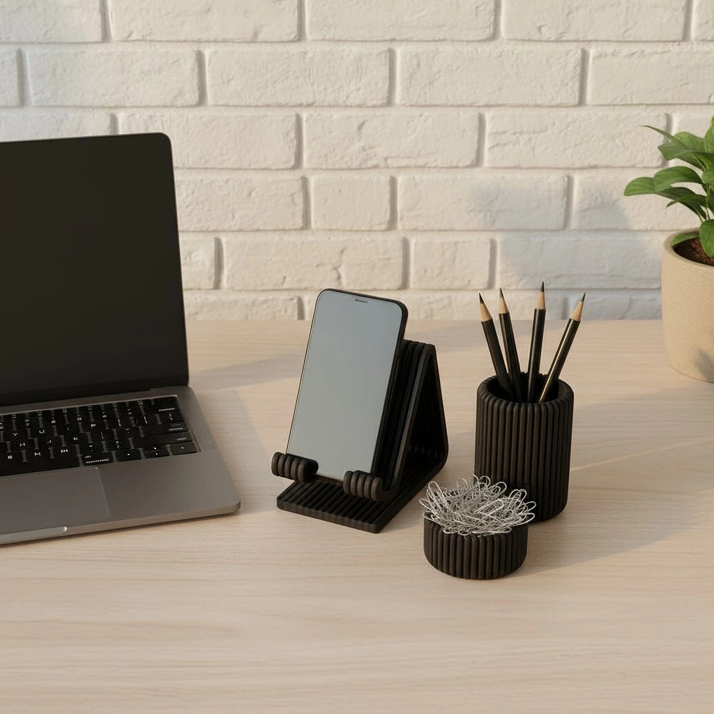 Kit Organizador de Mesa Home Office 3 em 1 | Porta Caneta, Clips e Suporte Celular – Lumia