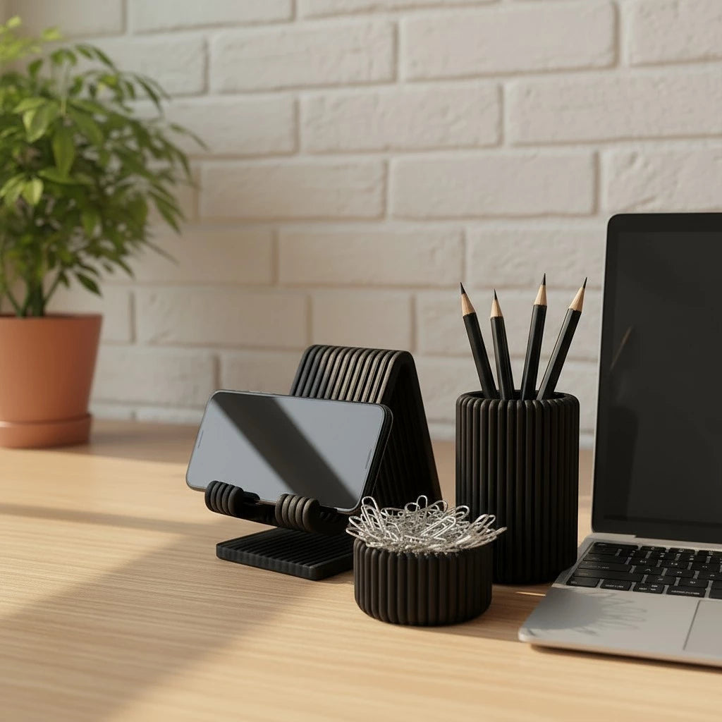 Kit Organizador de Mesa Home Office 3 em 1 | Porta Caneta, Clips e Suporte Celular – Lumia