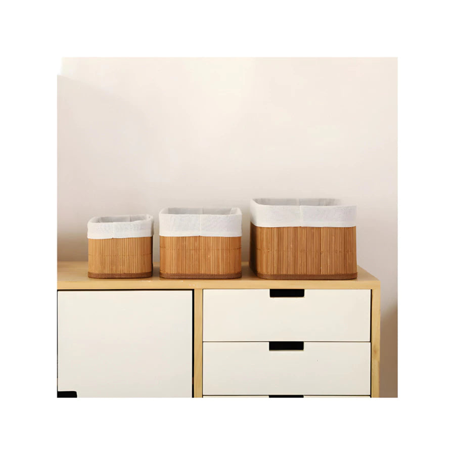 Kit 3 Cestos Organizadores de Bambu com Forro | Multiuso Banheiro e Closet – Lumia