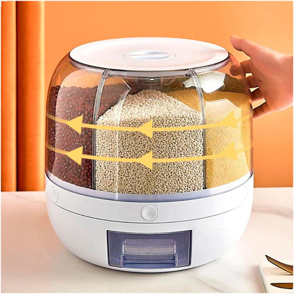 Dispenser de Cereais Giratório 6 Divisórias | Porta Grãos Organizador de Cozinha – Lumia