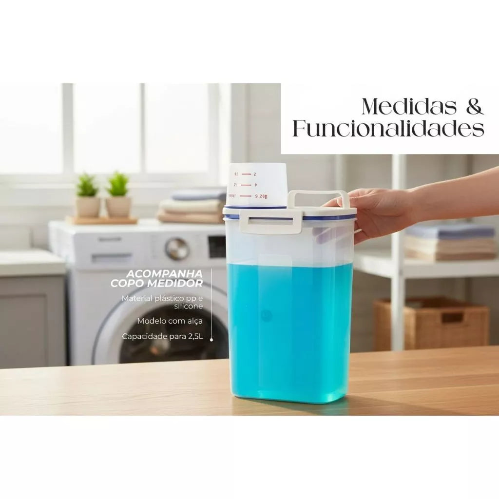 Dispenser Organizador de Lavanderia 2,5L com Copo Medidor | Pote Hermético – Lumia