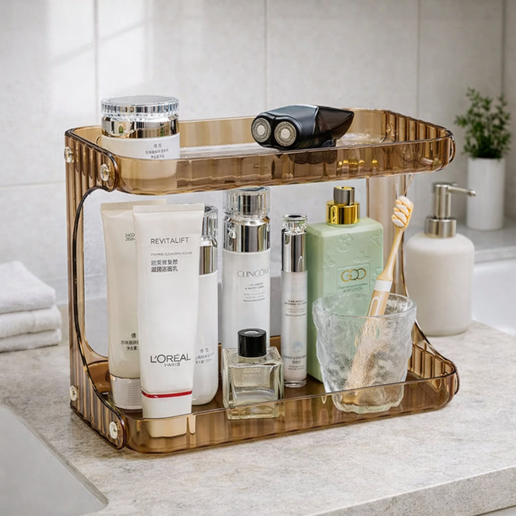 Organizador de Bancada 2 Andares em Acrílico Luxo | Multiuso Banheiro e Cozinha – Lumia