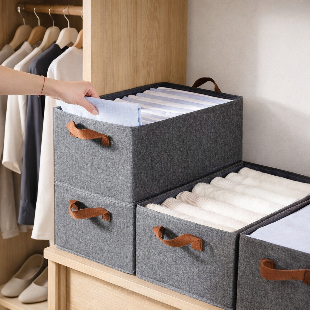 Kit 5 Organizadores de Roupas com Divisórias | Caixa de Armazenamento Dobrável – Lumia