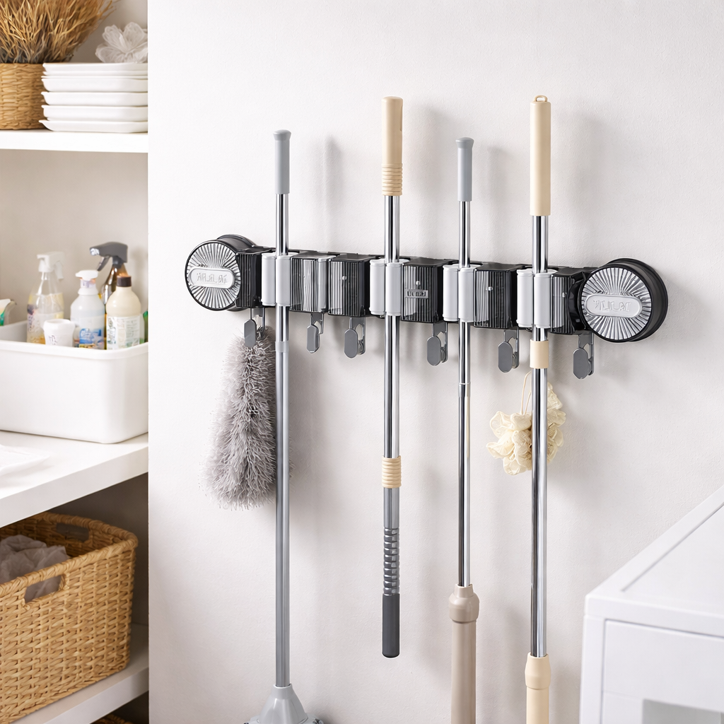 Suporte Porta Vassoura com Ventosa a Vácuo | Organizador de Parede sem Furar – Lumia