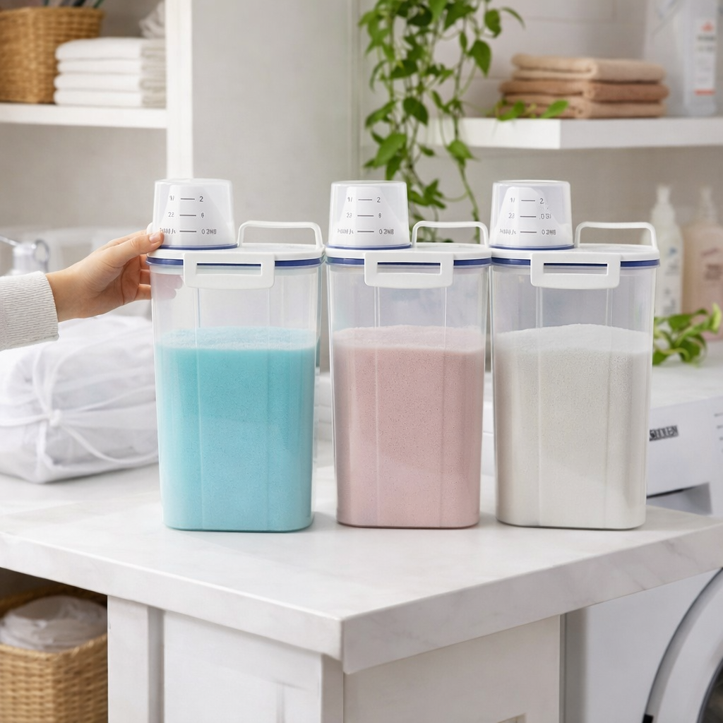 Dispenser Organizador de Lavanderia 2,5L com Copo Medidor | Pote Hermético – Lumia