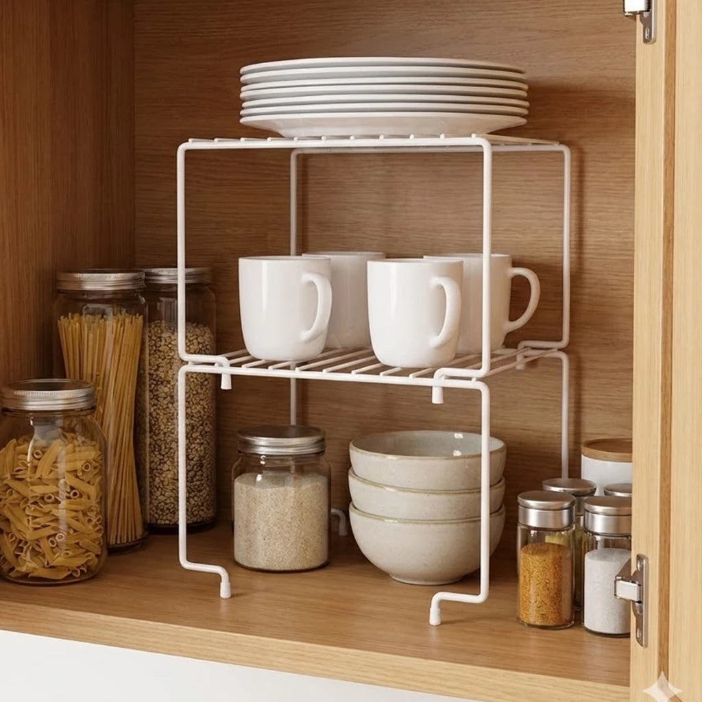 Kit Organizador de Armário Empilhável em Aço | Prateleira Organizadora de Cozinha – Lumia