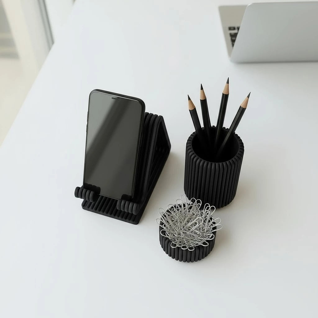 Kit Organizador de Mesa Home Office 3 em 1 | Porta Caneta, Clips e Suporte Celular – Lumia