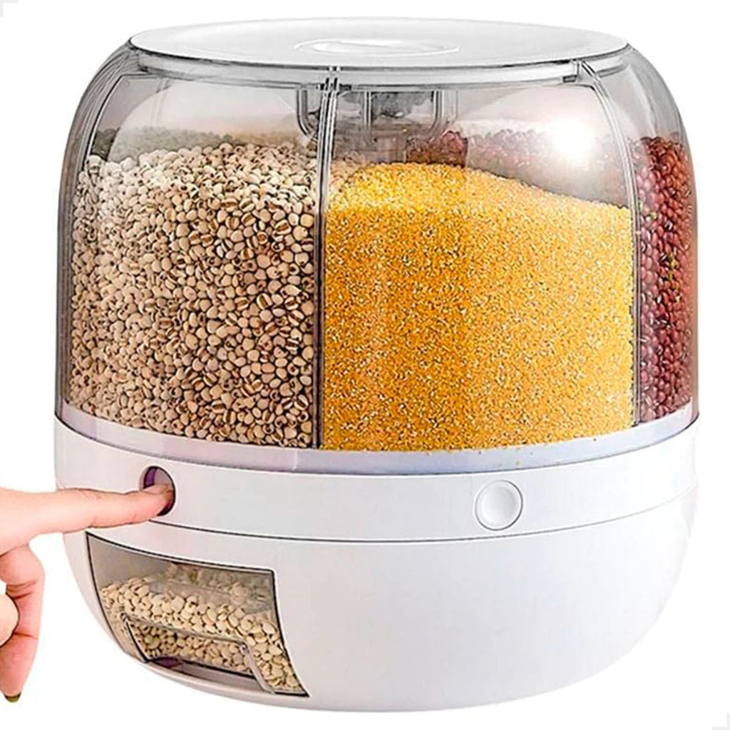 Dispenser de Cereais Giratório 6 Divisórias | Porta Grãos Organizador de Cozinha – Lumia