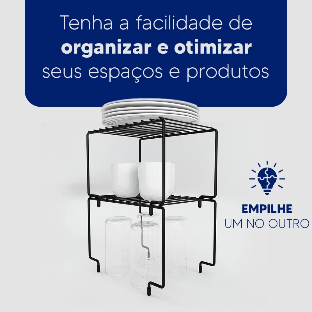 Kit Organizador de Armário Empilhável em Aço | Prateleira Organizadora de Cozinha – Lumia
