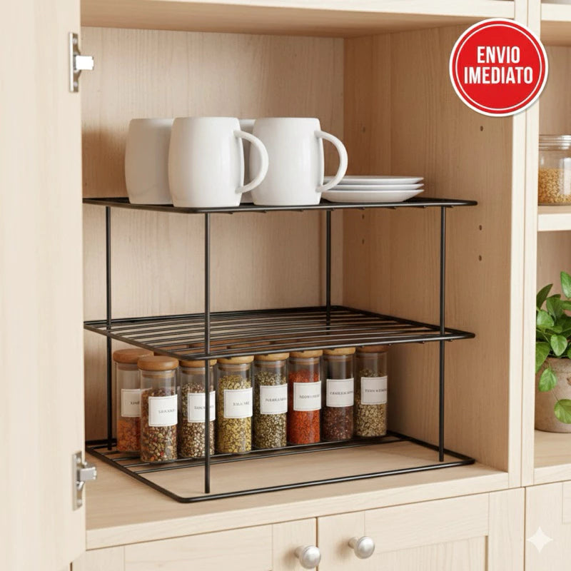 Suporte para Pratos Organizador de Armário 2 Andares em Aço | Cozinha – Lumia
