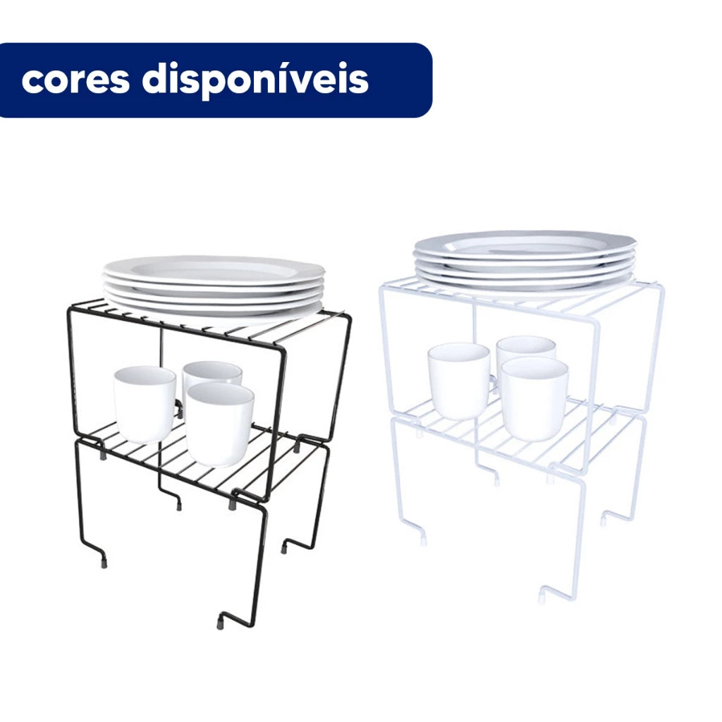 Kit Organizador de Armário Empilhável em Aço | Prateleira Organizadora de Cozinha – Lumia