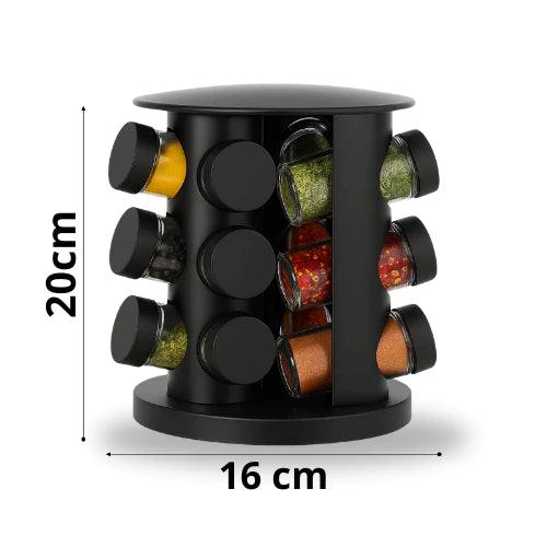 Porta Temperos Giratório 360º com Potes de Vidro e Tampa Dosadora | Organizador de Condimentos Premium – Lumia