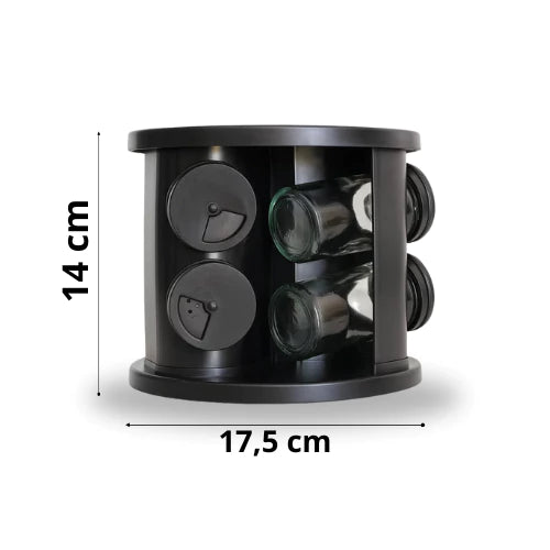 Porta Temperos Giratório 360º com Potes de Vidro e Tampa Dosadora | Organizador de Condimentos Premium – Lumia