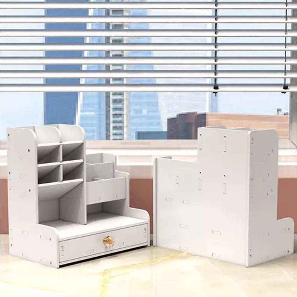 Organizador de Mesa em MDF com Gaveta | Porta Canetas e Nichos – Lumia