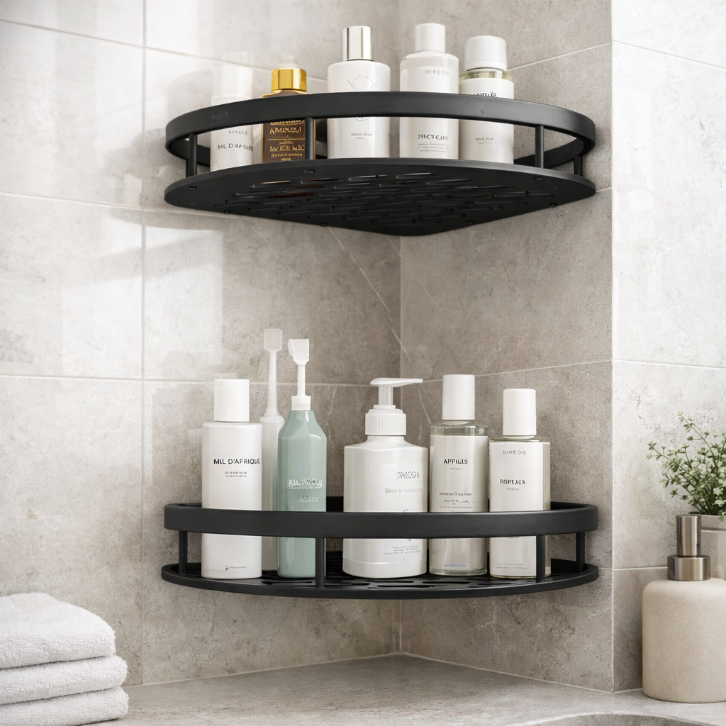 Kit Prateleira Porta Shampoo com Adesivo | Suporte de Canto e Reto para Banheiro – Lumia